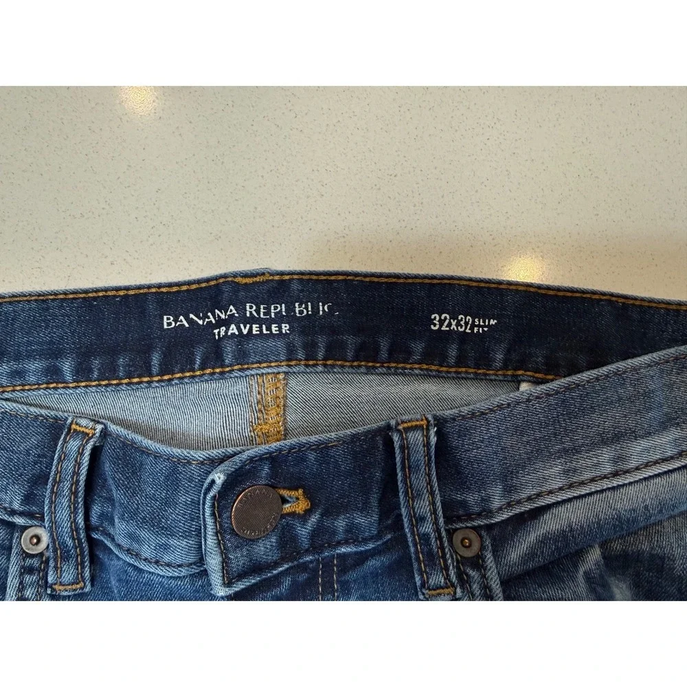Banana Republic Traveler Jeans Mens 32x32 Slim Fit Med Wash Blue Denim Stretch